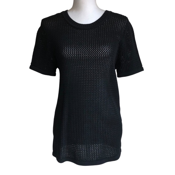 TNA Delamont Sweater Short Sleeve Open Knit Pattern Black Large - Picture 8 of 15